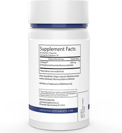 NMNH (UthPeak) - NAD Booster - Dihydronicotinamide Mononucleotide - 3rd Party COA Provided - 250 mg per Serving - 60 125mg Capsules