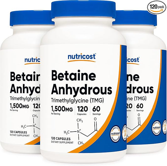 Nutricost Betaine Anhydrous Caps 1500mg, 60 Servings Per Bottle (3 Bottles)