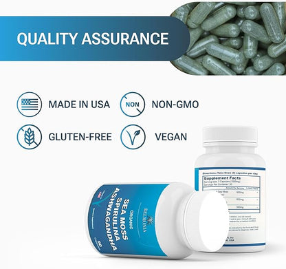 Sea Moss with Spirulina and Ashwagandha Blend Capsules, Mood, Immune Support & Stress Relief, Micro Ingredients & Antioxidants Source — Non-GMO, Vegan Superfood Supplement, 90 Count