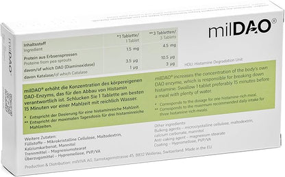 milDAO® – 60 Vegan Tablets | DAO Enzyme Supplement for Histamine Intolerance | 1,000,000 HDU per Tablet | with Catalase | Lyophilized | Foil Pouch with Silica Gel for Maximum Stability