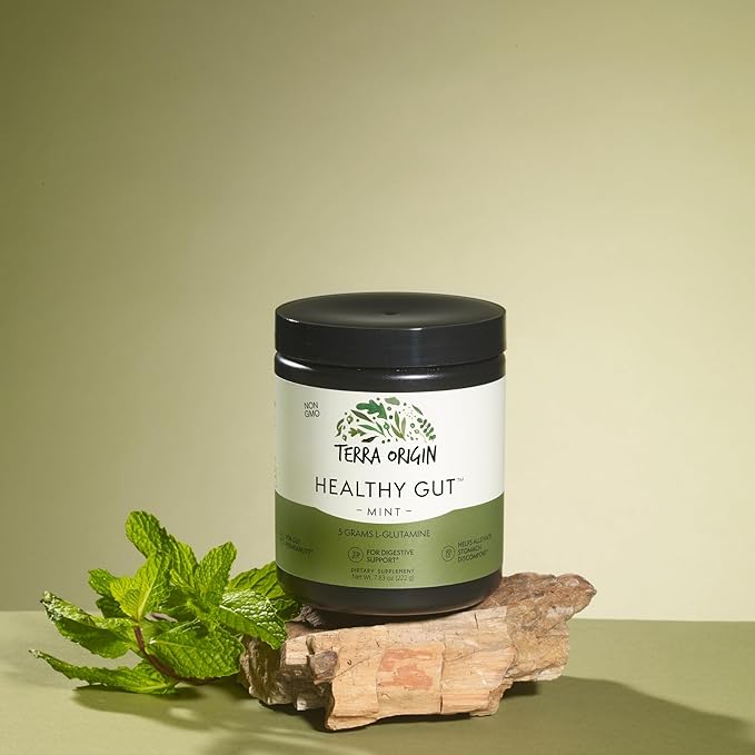 TERRA ORIGIN Healthy Gut Mint Flavor |30-Servings with L-Glutamine, Zinc, Glucosamine, Slippery Elm Bark, Marshmallow Root and More!