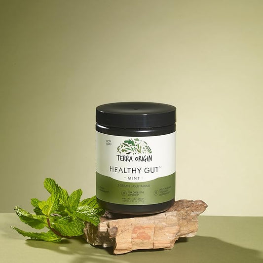 TERRA ORIGIN Healthy Gut Mint Flavor |30-Servings with L-Glutamine, Zinc, Glucosamine, Slippery Elm Bark, Marshmallow Root and More!