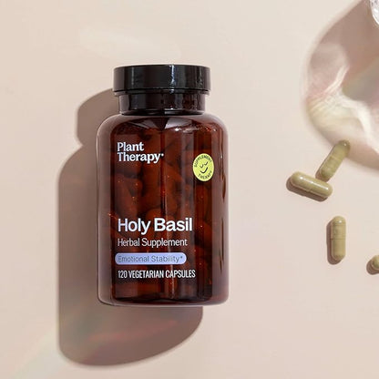 Plant Therapy Holy Basil Capsules Manufactured in USA 4 Month Supply Supports Emotional Stability, Positive Mood, Combats Fatigue & Mental Tension Supplements for Women & Men 120 Vegetarian Capsule