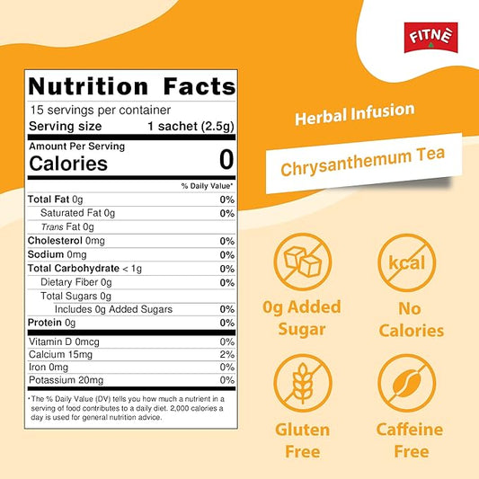 FITNE Chrysanthemum Herbal Tea Senna Infusion Smooth Mild Soothing Beverage Natural Gentle Detox Cleanse No Calories Caffeine Free, 15 Tea Bags