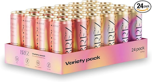 BRĒZ Mushroom Drink Variety Pack - Flow, Dream & Elevate - Lion’s Mane, Reishi, Cordyceps Mushrooms, Non-Infused, Adaptogen Tonics for Focus, Sleep, Mood & Energy, Vegan, 12 fl oz Cans (24 Pack)