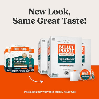 Bulletproof The High Achiever Single-Serve Pods, 72 count, Medium-Dark Roast Enhanced Coffee with Lion's Mane Mushroom, B Vitamins, and Adaptogens for Energy and Focus