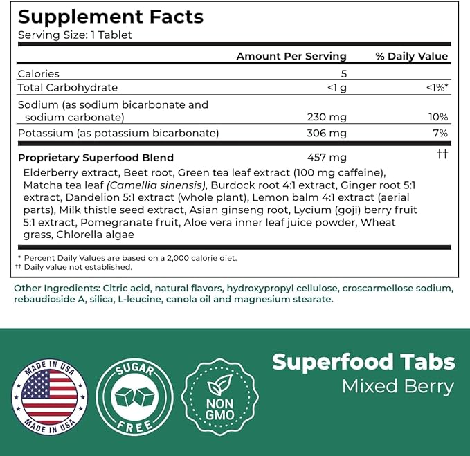 Superfoods Company Detox Cleanse Drink - Nutrition Supplement for Women & Men - Support Healthy Weight, Digestive Health, Cravings & Bloating Relief - Mixed Berry Flavor [60 Tablets]