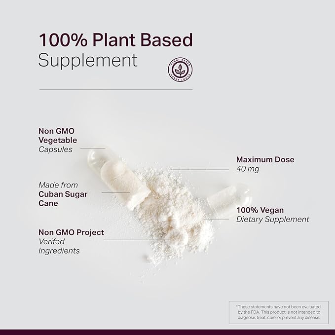 Anew Vitaㅤ Policosanol Supplement - Healthy Lipid Levels, Platelet Function & Circulation, Cuban Sourced Sugarcane, 40mg per Serving, Non-GMO, Gluten-Free - 120 Veggie Capsules, Made in USA