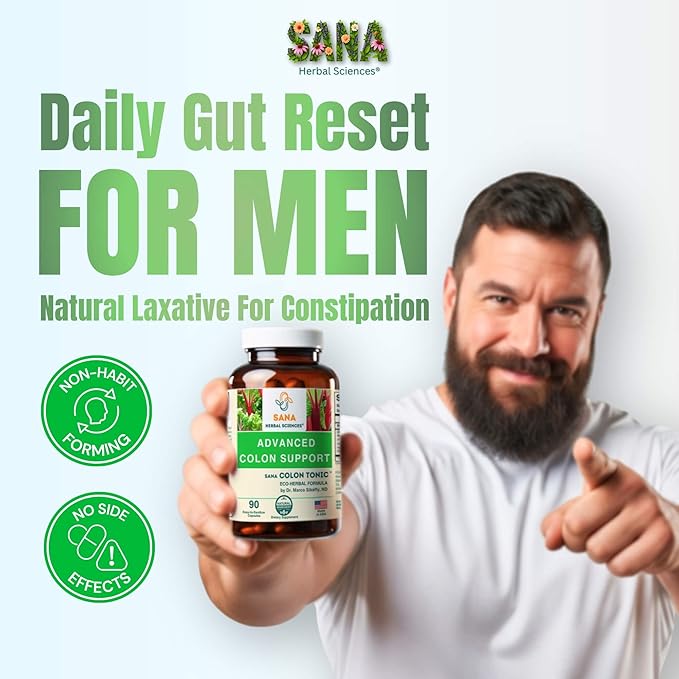 Natural Stool Softener - Safe for Daily Use, Postpartum, Pregnancy | Ultra Gut Daily Colon Cleanse, Constipation Relief for Adult and Senior Women & Men | 60 Herbal Laxative Pills | Sana Herbal