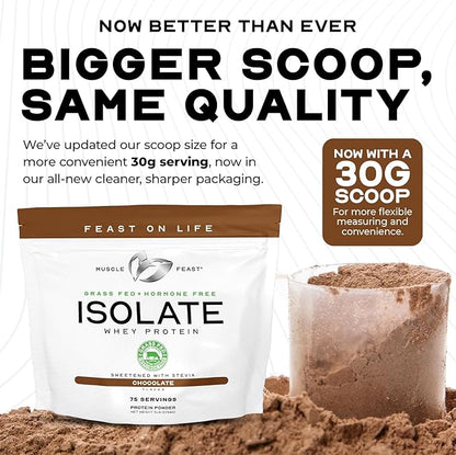 Muscle Feast Grass-Fed Whey Protein Isolate, All Natural Hormone Free Pasture Raised, Whey Isolate Protein Powder for Men and Women, Clean, Gluten-Free, Delicious Isolate Protein - Vanilla, 2lb