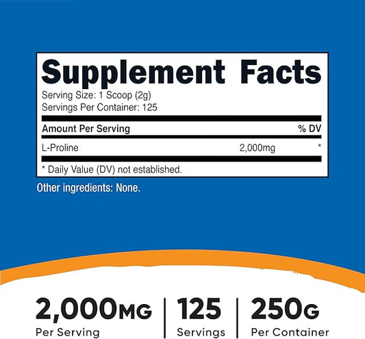 Nutricost L-Proline Powder 250 Grams - 2,000mg Per Serving, Non-GMO