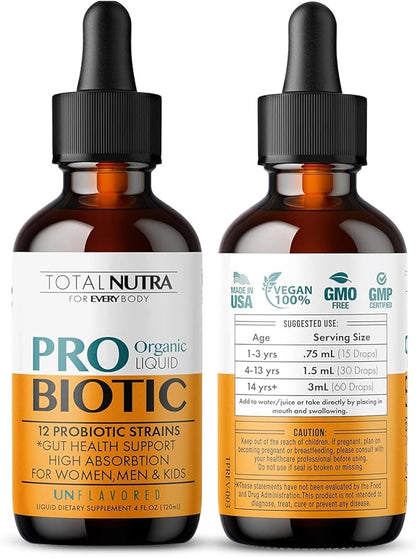 Liquid Probiotic for Women, Men, Kids, Toddler Probiotic: USDA Organic Probiotics, Vegan Probiotic Liquid & Alfalfa Blend + Acidophilus for Gut Health, Dairy Gluten Sugar Free, Non-GMO Oral Probiotics