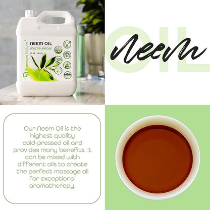 Organic Neem Oil for Skin and Hair Need Oil 100% Pure Cold Pressed for Essential Oil Mixing Neem Oils for Plants Neem Cake Massage Oil Neems Spray for Indoor Plants 32 oz
