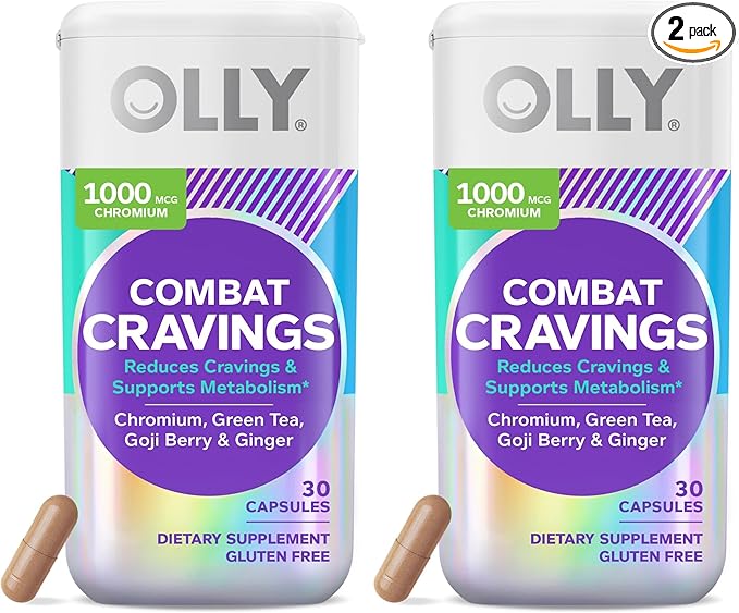 OLLY Combat Cravings, Metabolism & Energy Support Supplement,1000 mcg Chromium, Green Tea, Goji Berry, Ginger - 30 Count (Pack of 2)
