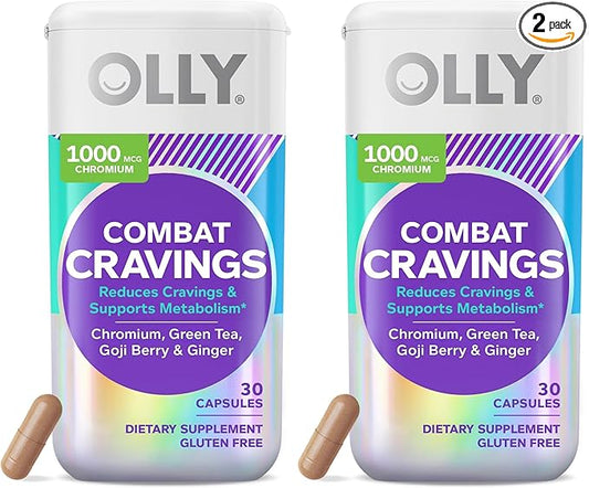 OLLY Combat Cravings, Metabolism & Energy Support Supplement,1000 mcg Chromium, Green Tea, Goji Berry, Ginger - 30 Count (Pack of 2)