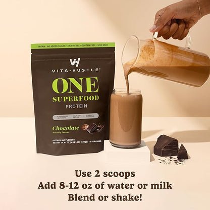 VitaHustle ONE Meal Replacement Shake - Plant Based Protein Powder by Kevin Hart - Vegan, Meal Replacement Powder with Superfoods, Vitamins, Adaptogens & Probiotics - Chocolate Flavor, 15 Servings