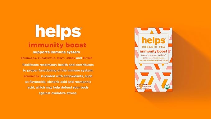 HELPS TEAS | Helps Immunity Boost Tea | Organic herbal blend of Echinacea, Eucalyptus, Mint, Linden, Thyme and Natural Honey Flavor. Facilitates Respiratory Health | 16 Tea Bags - Pack of 3 |