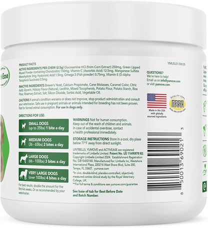 Yumove Dog Joint Supplement, Hip and Joint Supplement for Dogs with Glucosamine Chondroitin, Hyaluronic Acid, Green Lipped Mussel and Omega 3, Dog Hip and Joint Aches and Stiffness (150 Tasty Bites)