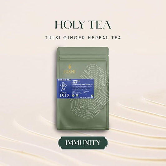Luxmi Estates, Organic Tulsi Tea, 50 Tea Bags, Caffeine Free, Non-GM and Organic, for Immunity, Inflammation, and Stress Relief