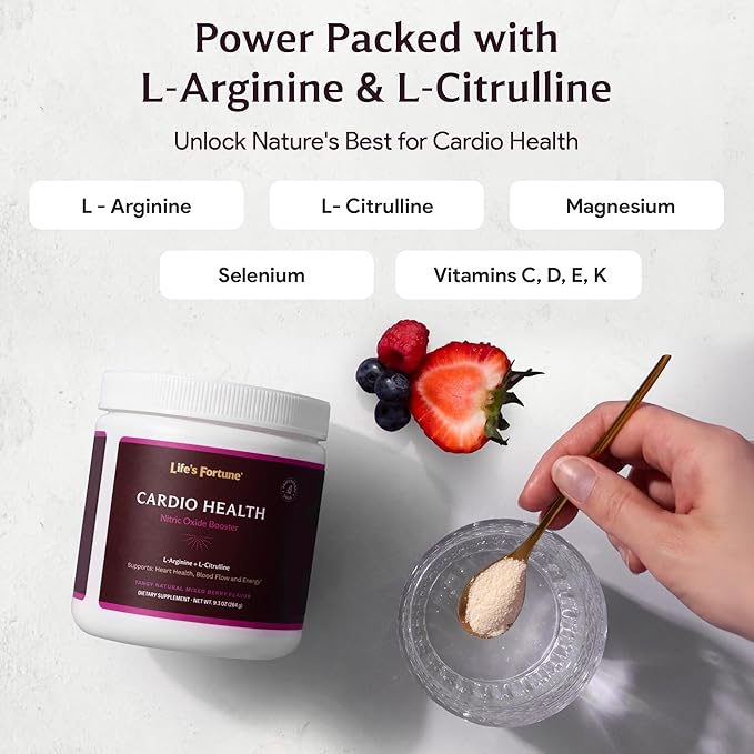 Life's Fortune L Arginine L Citrulline Supplement Powder - High Potency Nitric Oxide Supplement Booster with Natural Mixed Berry Flavor (30 Servings (Pack of 1)