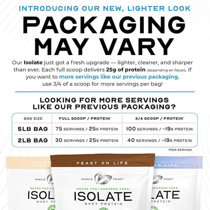 Muscle Feast Grass-Fed Whey Protein Isolate, All Natural Hormone Free Pasture Raised, Whey Isolate Protein Powder for Men and Women, Clean, Gluten-Free, Delicious Isolate Protein - Vanilla, 2lb