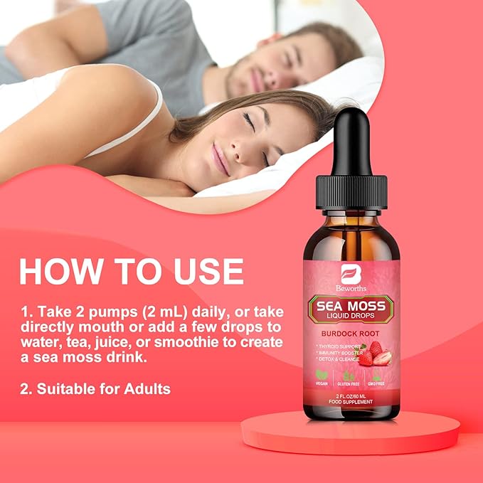 Sea Moss Liquid Drops - Organic Irish Sea Moss Gel with Spirulina, Bladderwrack, Burdock Root, Seamoss Gel Supplement for Joint, Gut Cleanse & Digestion Support - 2 Fl Oz, Vegan
