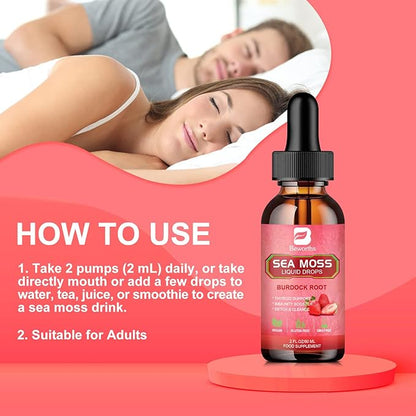 Sea Moss Liquid Drops - Organic Irish Sea Moss Gel with Spirulina, Bladderwrack, Burdock Root, Seamoss Gel Supplement for Joint, Gut Cleanse & Digestion Support - 2 Fl Oz, Vegan