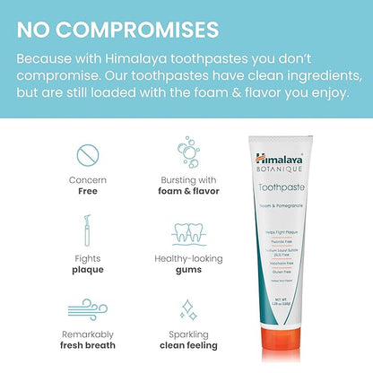 Himalaya Botanique Original Neem & Pomegranate Botanical Toothpaste, Fights Plaque, Brightens Teeth, Fluoride Free, No Artificial Flavors, SLS Free, Cruelty Free, Foaming, Mint Flavor, 5.29 Oz, 2 Pack