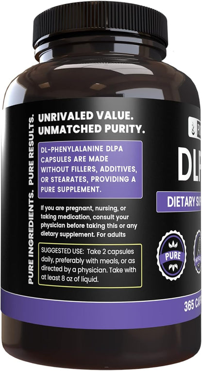 Pure Original Ingredients DL-Phenylalanine DLPA (365 Capsules) No Magnesium Or Rice Fillers, Always Pure, Lab Verified