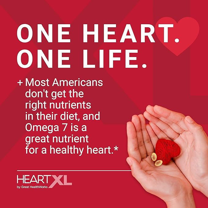 HeartXL High Potency Omega-7 Blend Cardiovascular Health Support - Promotes Healthy Metabolism - Gluten-Free Heart Health Supplement - 30 Soft Gels