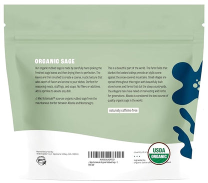 J Mac Botanicals, Organic Rubbed Sage (2 oz), Certified USDA Organic, Dried Rubbed Sage Leaf. Culinary Grade-excellent for sausage making, fresh Albanian harvest