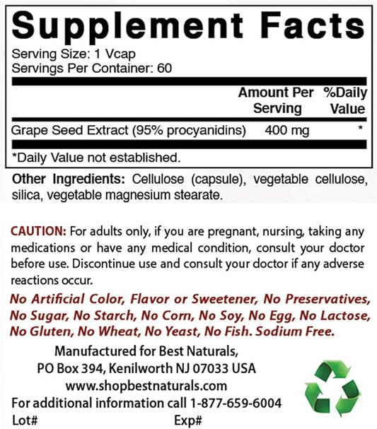 Best Naturals Grape Seed Extract 400 mg 60 Vcaps (60 Count (Pack of 2))