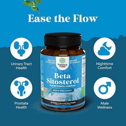 Natures Craft Plant Sterols Complex with Beta Sitosterol - 500mg Beta-Sitosterol Sterols and Stanols Supplement for Prostate Support - Prostate Health Supplement for Men - 60 Tablets