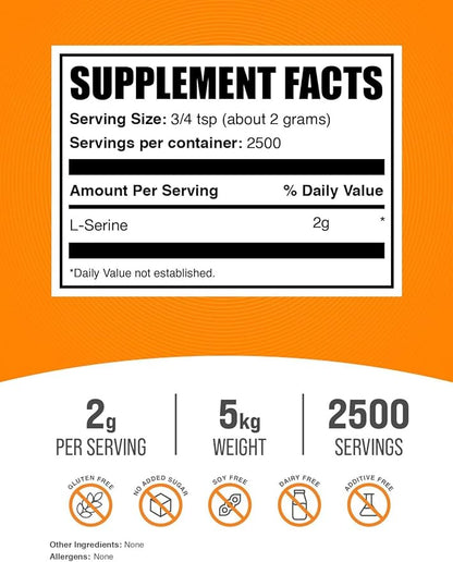 BulkSupplements.com L-Serine Powder - Serine Supplement, Amino Acid Powder - Unflavored & Gluten Free, 2g per Serving, 1kg (Pack of 5) (11 lbs)