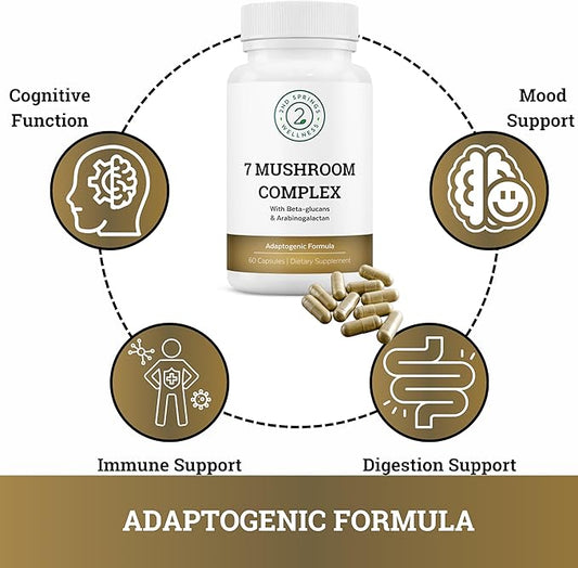 Organic Mushroom Complex - 7 Mushroom Blend Immune Support Nootropic & Cognitive Health Supplement with Organic Lion's Mane, Chaga, Maitake, Shiitake, Reishi, Turkey Tails, Cordyceps Mix