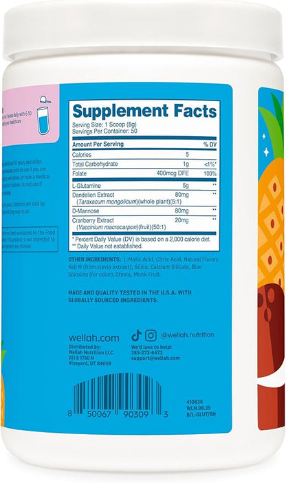 Wellah L-Glutamine Powder Blue Hawaii (50 Servings) - 5g L-Glutamine Per Serving, Sweetened with Stevia