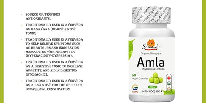 Sewanti Organic Amla Dietary Supplement Natural Antioxidant, Vitamin C Boost 60 Vegan High Potency Extract Capsules, 500mg
