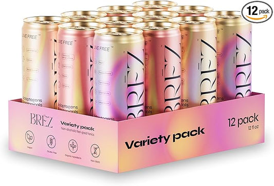 BRĒZ Mushroom Drink Variety Pack - Flow, Dream & Elevate - Lion’s Mane, Reishi, Cordyceps Mushrooms, Non-Infused, Adaptogen Tonics for Focus, Sleep, Mood & Energy, Vegan, 12 fl oz Cans (12 Pack)