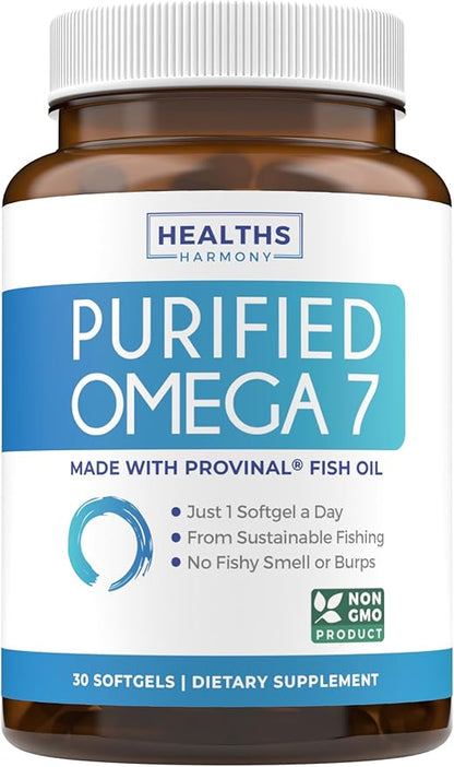 Omega 7 Supplement for Women and Men - High Potency & Purity Palmitoleic Acid Fatty Acid Fish Oil Supplement from Patented Provinal with Lowest Palmitic Acid - Sustainably Sourced (1 Month Supply)