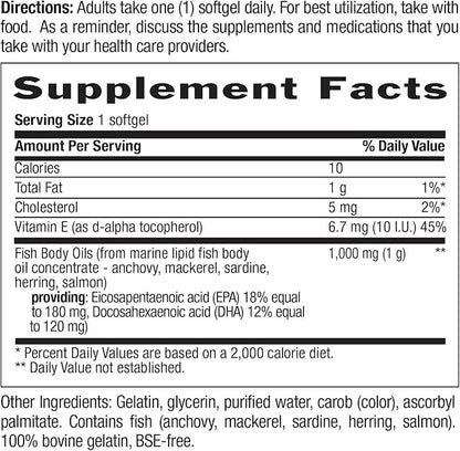 Country Life Omega-3 Fish Oil Supplement, 10000mg,180mg EPA & 120mg DHA, Fish Oil Concentrate, Burpless, 50 Softgels, Certified Gluten Free