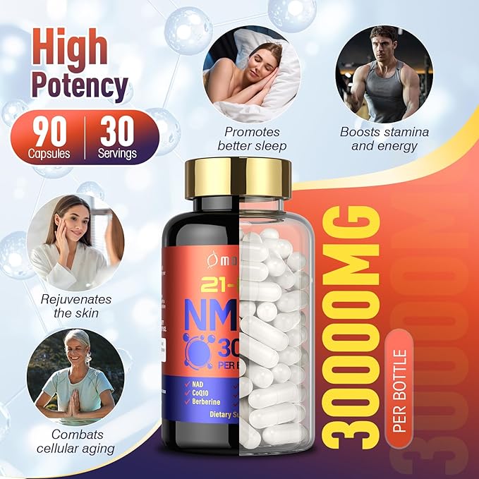 NMNH Supplement, 21-in-1 Dihydronicotinamide Mononucleotide, 1000mg Per Serving NAD+ Support, Gluten Free Supports Healthy Aging, Cellular Energy & Immune Health - 30 Servings