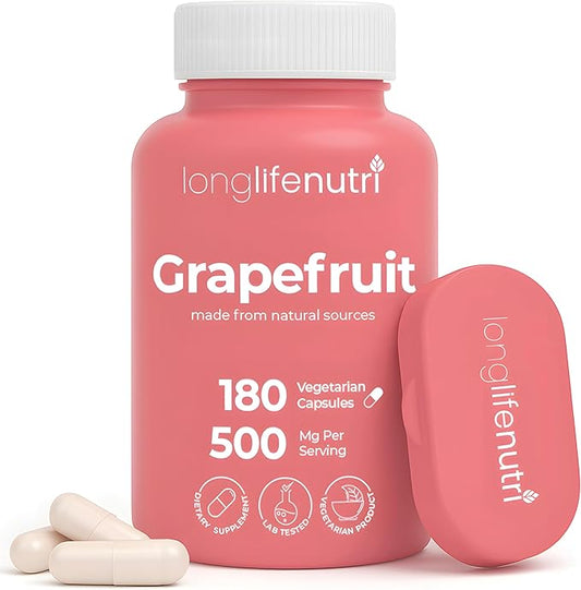 Grapefruit Seed Extract 500mg - Derived from Citrus Paradisis, 180 Vegetarian Capsules, Organic Naringin Supplement for Daily Energy & Balance, 6-Month Supply, GMP Certified, Made in USA