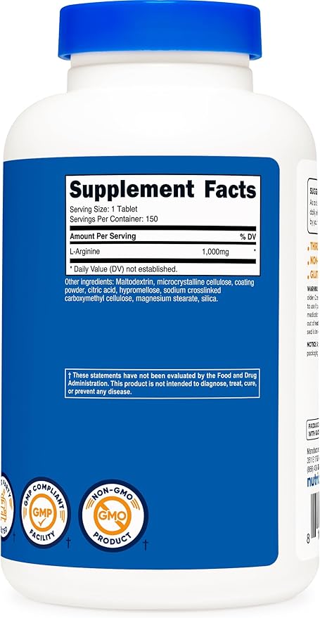 Nutricost L-Arginine 1000mg, Amino Acid Tablets (150 Tablets)