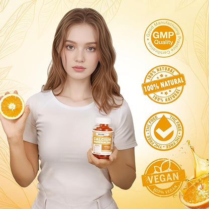 Calcium Magnesium Zinc Gummies with Vitamin D3 & K2 - High Potency Enhanced Absorption -60 Orange Gummies Flavored