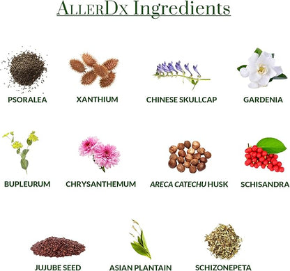 AllerDx Natural Herbal Seasonal Support Supplement - Non-Drowsy, Stimulant Free, Fast-Acting Respiratory Support - 60 Capsules