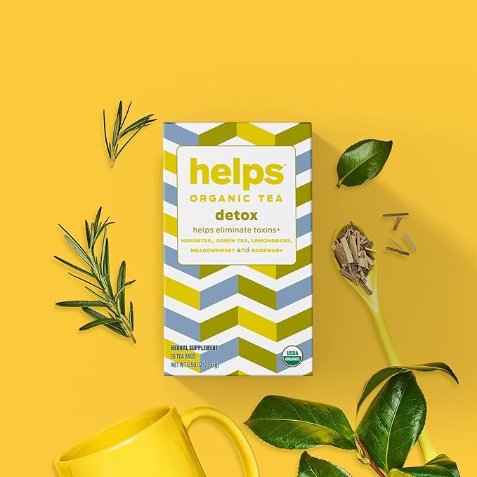 HELPS TEAS | Helps Detox Tea | Organic herbal blend of Horsetail, Green Tea, Herbal Lemon, Ulmaria and Rosemary that facilitate naturally our detox and depurative process | 16 Tea Bags - Pack of 6|