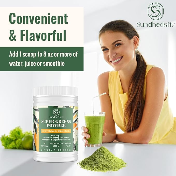 Electrolytes Powder Plus Super Greens & Tonic Herbs - Low Sugar Electrolyte Drink Mix for Hydration, Energy, Gut & Immune - with Shilajit, Chlorella, Organic Greens, Adaptogens -Unflavored-30 Servings