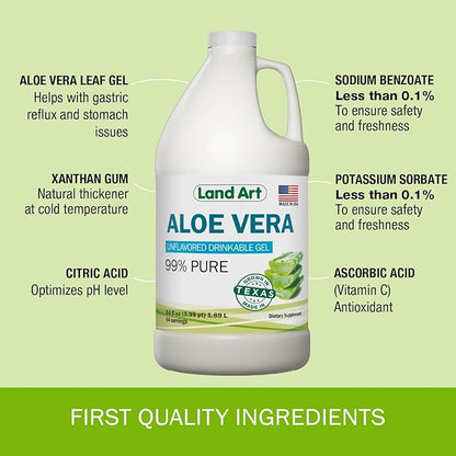 Organic Aloe Vera Drinkable Gel for Heartburn & Acid Reflux Relief - 99.7% Pure - Cold-Processed - Improves Digestive Health - Soothing and Natural - Vegan & Gluten-Free - 64 fl oz (Pack of 2)