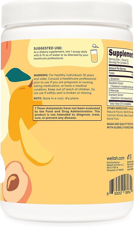 Wellah L-Glutamine Peach Mango (50 Servings) - 5g L-Glutamine Per Serving, Sweetened with Stevia