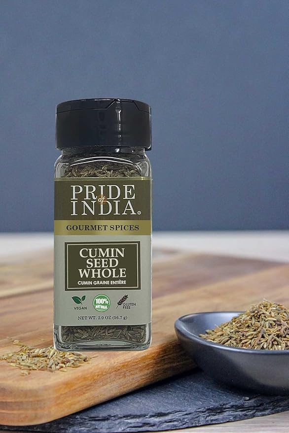 Pride of India – Cumin Seed Whole – Gourmet Indian Spice – Excellent for Culinary Uses – Fresh and Quality Seeds – Adds Flavor & Aroma – Easy to Use – 2 oz. Small Dual Sifter Bottle